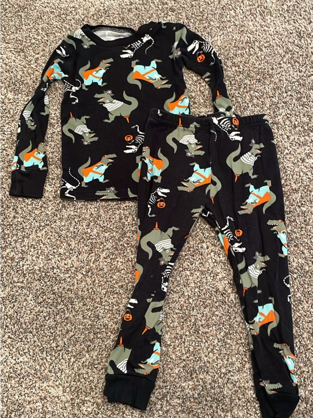 Carter's Black Dinosaur Halloween Pajama Set with Green, Blue and Orange Accents